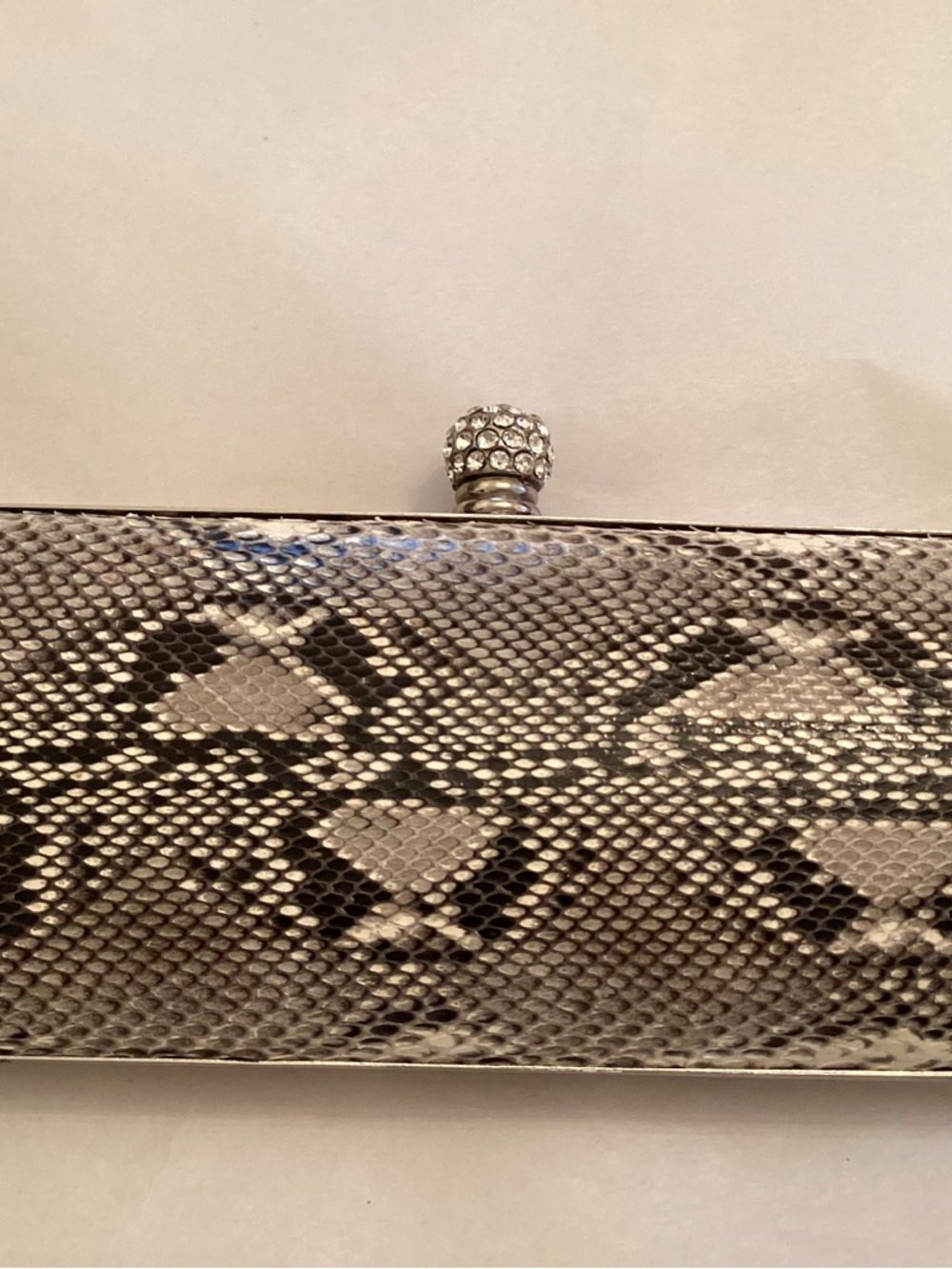 Clara Kasavina Python-Pattern Silver and Black Evening Clutch